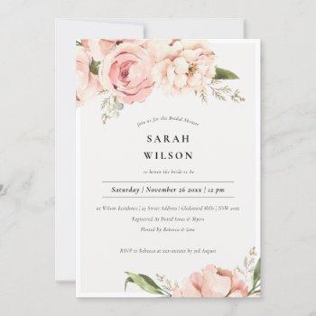 soft blush peach peony floral bridal shower invite
