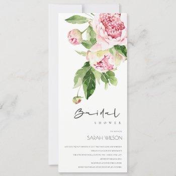 soft blush peony floral watercolor bridal shower  invitation