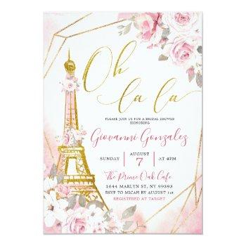 Soft Blush Pink Rose Paris Bridal Shower Invite Front View