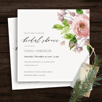 soft blush pink watercolour floral bridal shower invitation