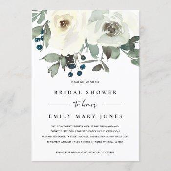 soft ivory white floral watercolor  bridal shower invitation