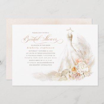 soft pastel flowers and pampas grass bridal shower invitation