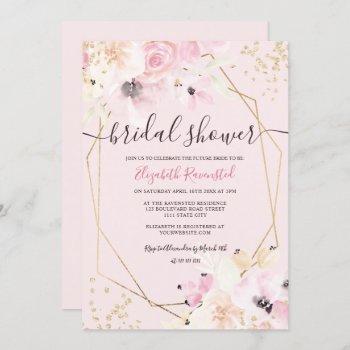 soft pastel gold floral watercolor bridal shower i invitation