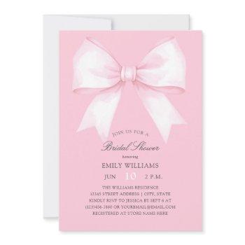 soft pastel pink blush ribbon bow bridal shower invitation