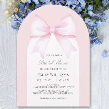 soft pastel pink ribbon bow bridal shower invitation