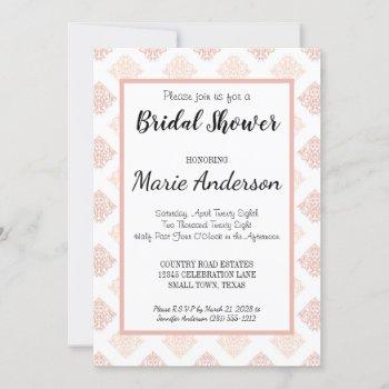 soft peachy blush damask bridal shower invitation