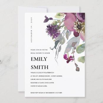 soft wild purple lilac floral bridal shower invite