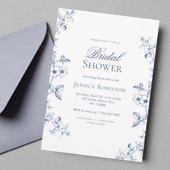 something blue drawn vintage flowers bridal shower invitation