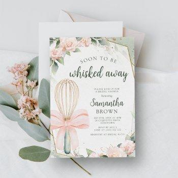 soon to be whisked away pink floral bridal shower  invitation