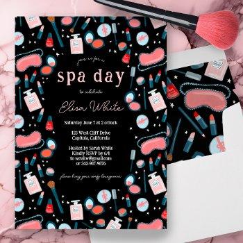 spa day bridal bachelorette beauty makeup custom invitation