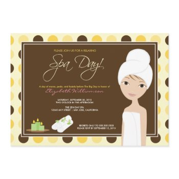 spa day polka-dots bridal shower invite (yellow)