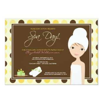 Spa Day Polka-dots Bridal Shower Invite (yellow) Front View