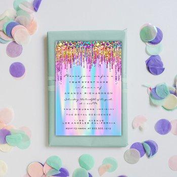 sparkle and shine with rainbow glitter drip bridal invitation