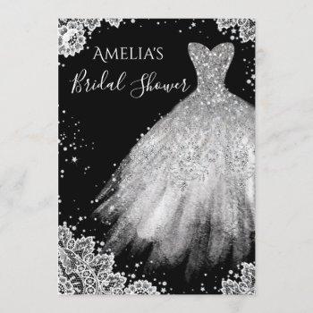 sparkle dress black white lace bridal shower invitation