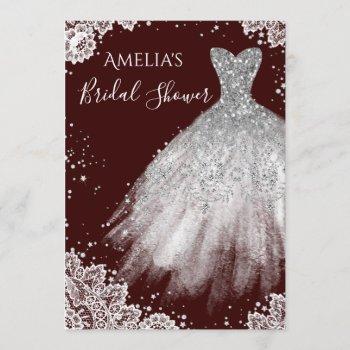 sparkle dress burgundy white lace bridal shower invitation