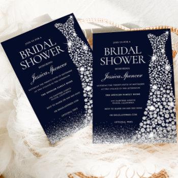 sparkling white wedding dress bridal shower invitation