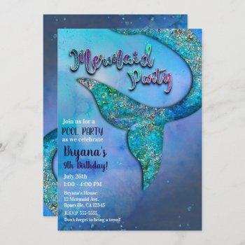 sparkly ocean mermaid fin tail birthday party invitation