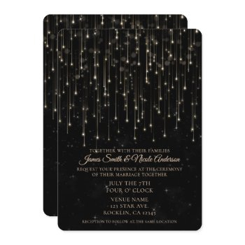 sparkly shooting stars black chic modern wedding invitation