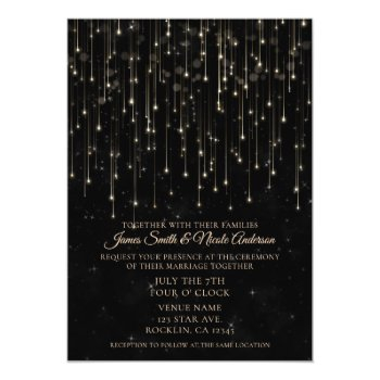 Sparkly Shooting Stars Black Chic Modern Wedding Invitation Front View