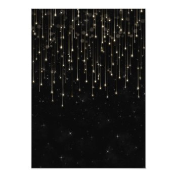 Sparkly Shooting Stars Black Chic Modern Wedding Invitation Front View