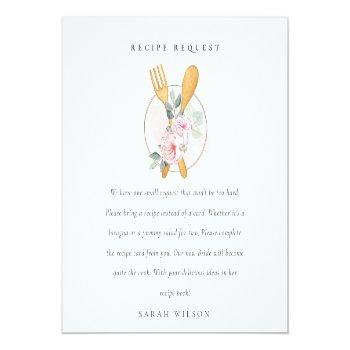 Spoon Fork Floral Recipe Request Bridal Shower Enclosure Card Front View