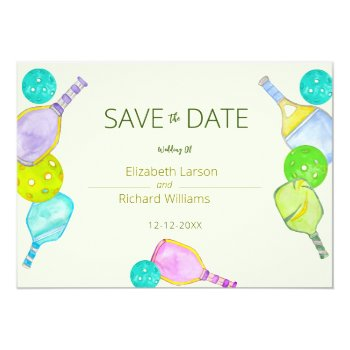 Sports Lover Watercolor Pickleball Themed Wedding Save The Date Front View