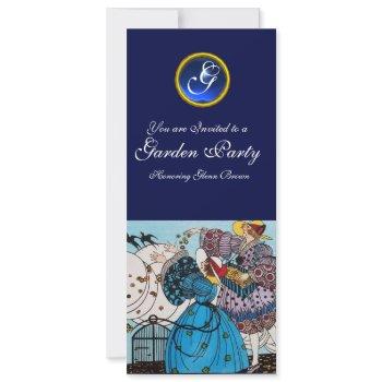 spring birds garden party ,sapphire gem monogram invitation