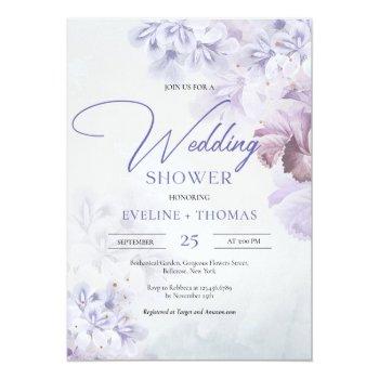 Spring Lilac Dusty Purple Blue Pink Wedding Shower Invitation Front View