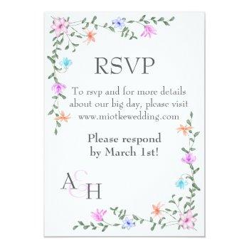 Spring Mix Pink, Purple, Peach Rose Wedding Rsvp Front View