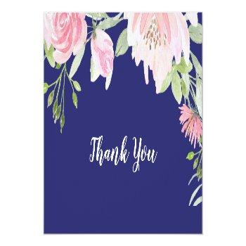 Spring Peony Navy Wedding Thank You Card Front View