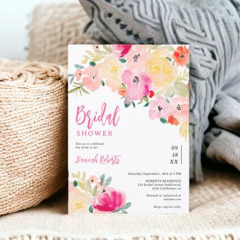 spring pink boho chic garden floral bridal shower invitation