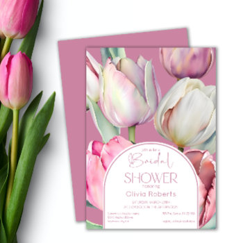 spring pink white tulips bridal shower invitation