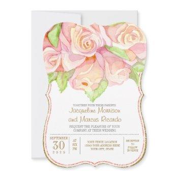 spring summer wedding watercolor rose bouquet invitation