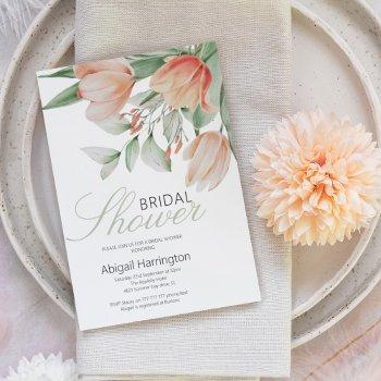 spring watercolor peachy floral bridal shower invitation