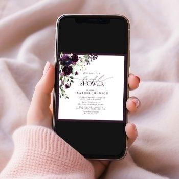 square plum purple watercolor floral bridal shower invitation