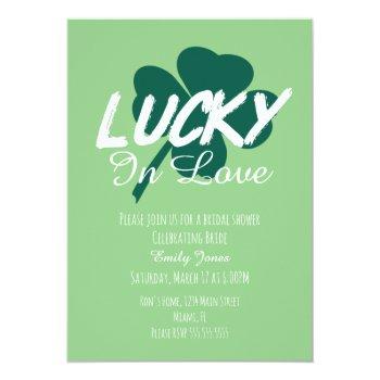 St Patrick Day Lucky In Love Green Bridal Shower  Invitation Front View