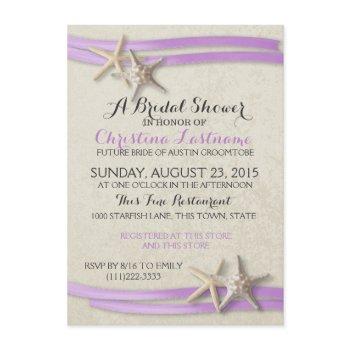 starfish and purple ribbon bridal shower invitation