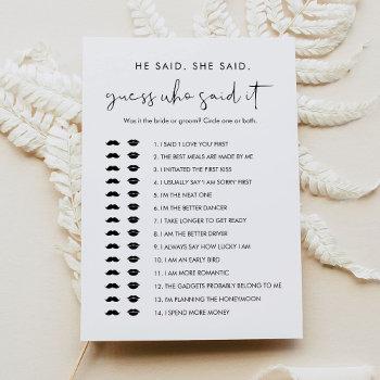 stella guess who said it bridal shower game card