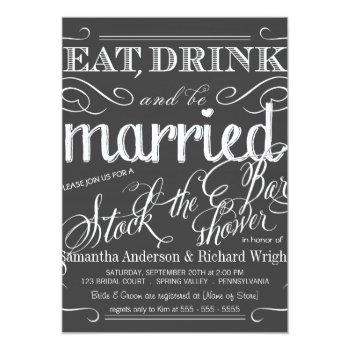 Stock The Bar Chalkboard Wedding Shower Invitation Front View