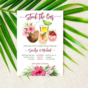 stock the bar tropical summer couples shower invitation