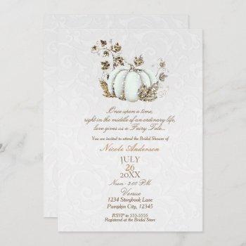 storybook gold white pumpkin fairy tale bridal invitation