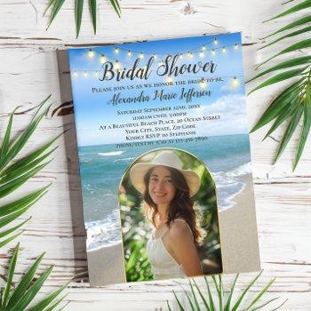 string lights beach bridal shower arch photo invitation