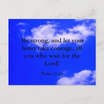 strong courage bible verse blue sky white clouds postcard