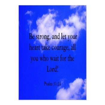 Strong Courage Bible Verse Blue Sky White Clouds Postcard Front View