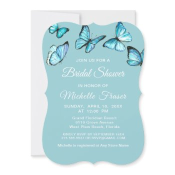 stylish blue watercolor butterflies bridal shower invitation