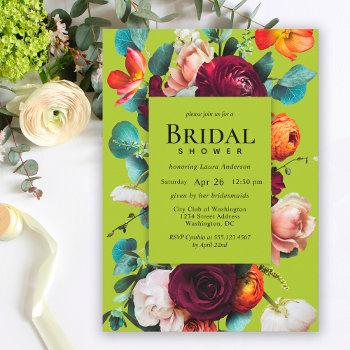 stylish green floral bridal shower invitation