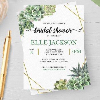 stylish succulents geometric frame bridal shower  invitation
