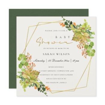 succulent cactus  floral watercolor baby shower invitation