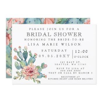 succulent cactus rose bridal shower invitation