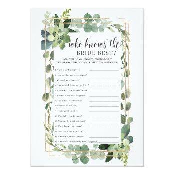 Succulent Floral Who Knows The Bride Best Game Front View